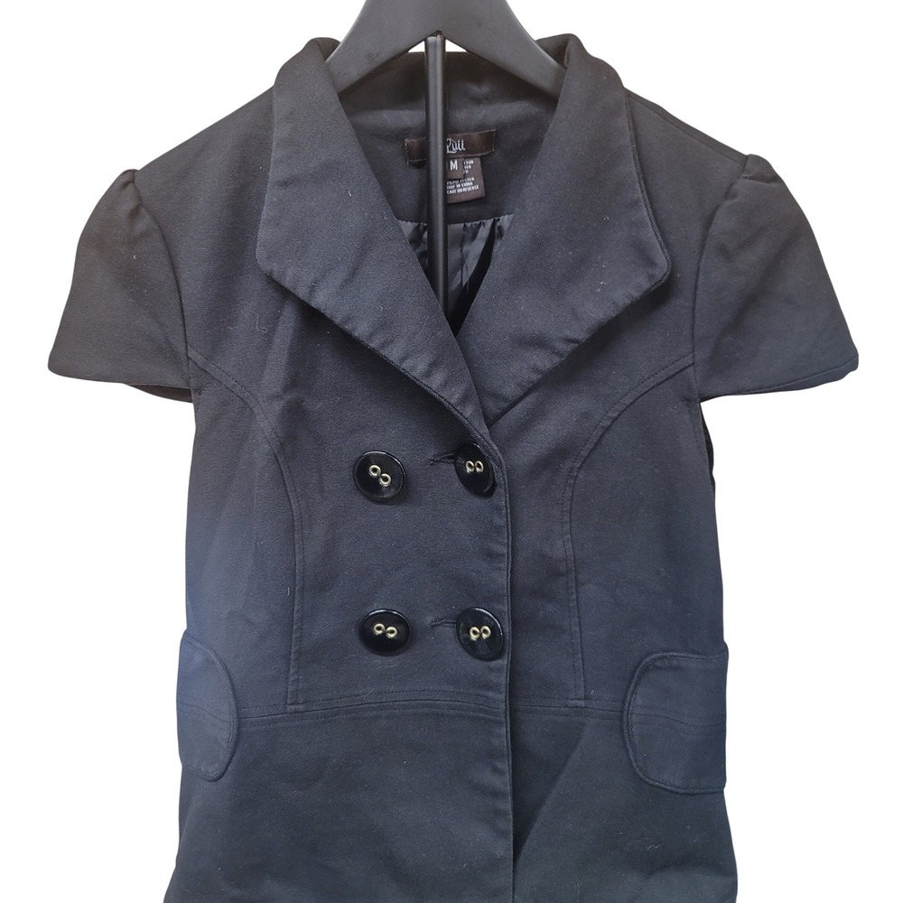 Luii Womens Black Short Sleeve‎ Trendy Jacket Gold Button Detail Size M